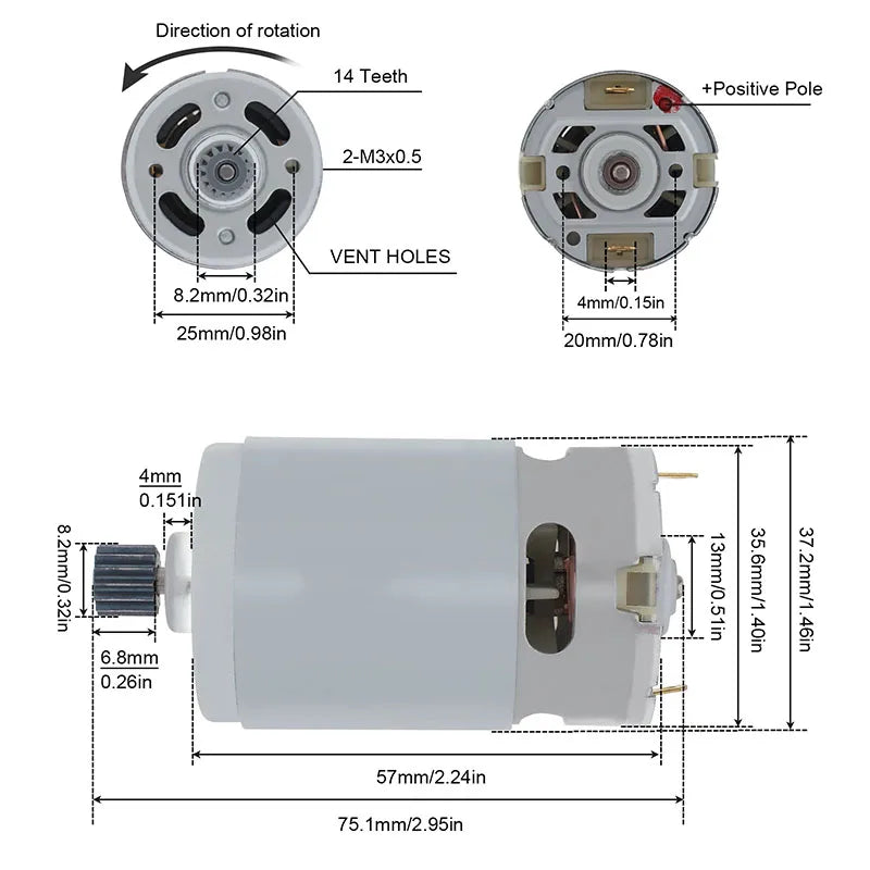 Power Tool Accessories RS550 Brushed Motor 14 Teeth 21V For Bosch For DeWalt For Makita Drill Wrench Logging Saw Chainsaw