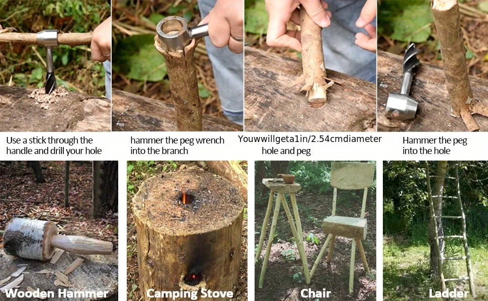 Portable Outdoor Survival Woodworking Tools Auger Drill Bits Bushcraft Settlers Hand Drill Punch Tool For Camping Outdoor Hiking