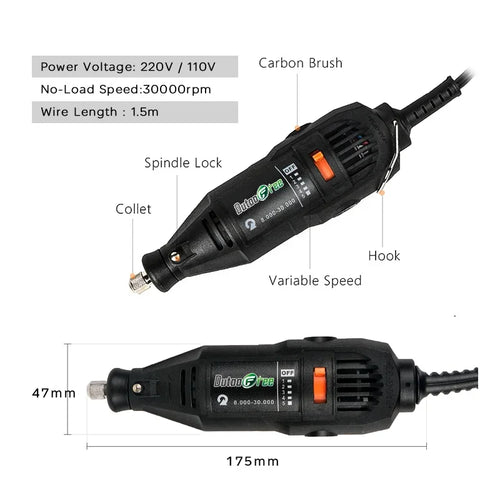 130W Power Tools Electric Mini Drill Die Grinder Engraver Polisher with Rotary Tools Set Kit Variable Speed Dremel Engraving Pen