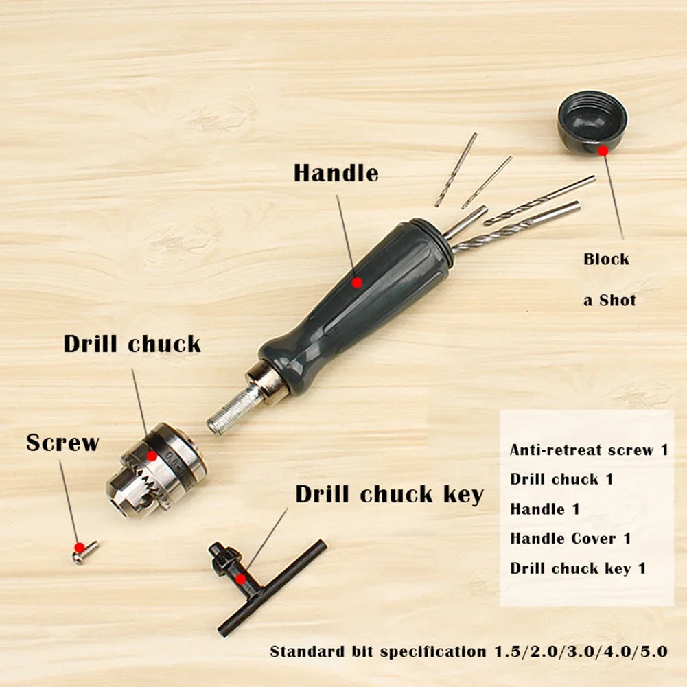 Drill Chuck Hand Drill Set with 1.5/2.0/3.0/4.0/5.0mm Bits Manual Drilling Tool Multifunction Hand Twist Drill DIY Tool