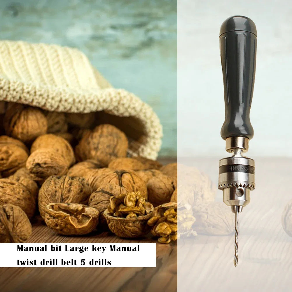 Drill Chuck Hand Drill Set with 1.5/2.0/3.0/4.0/5.0mm Bits Manual Drilling Tool Multifunction Hand Twist Drill DIY Tool